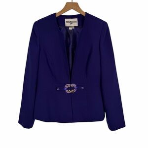 NINA MASSINI Vibrant Blue Purple Church Blazer Jacket Rhinestones Size 8 READ